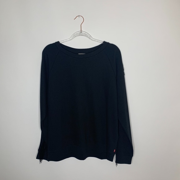 Levis Reese black fringe sleeve crewneck sweater - Picture 3 of 7